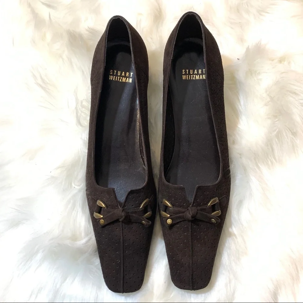 Stuart Weitzman Dark Brown Suede Kitten Heel shoes